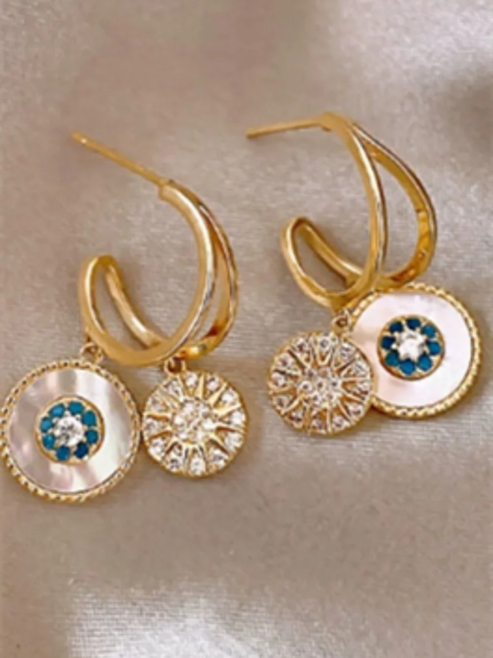 Gold Tone Double Hoop Drop Earrings